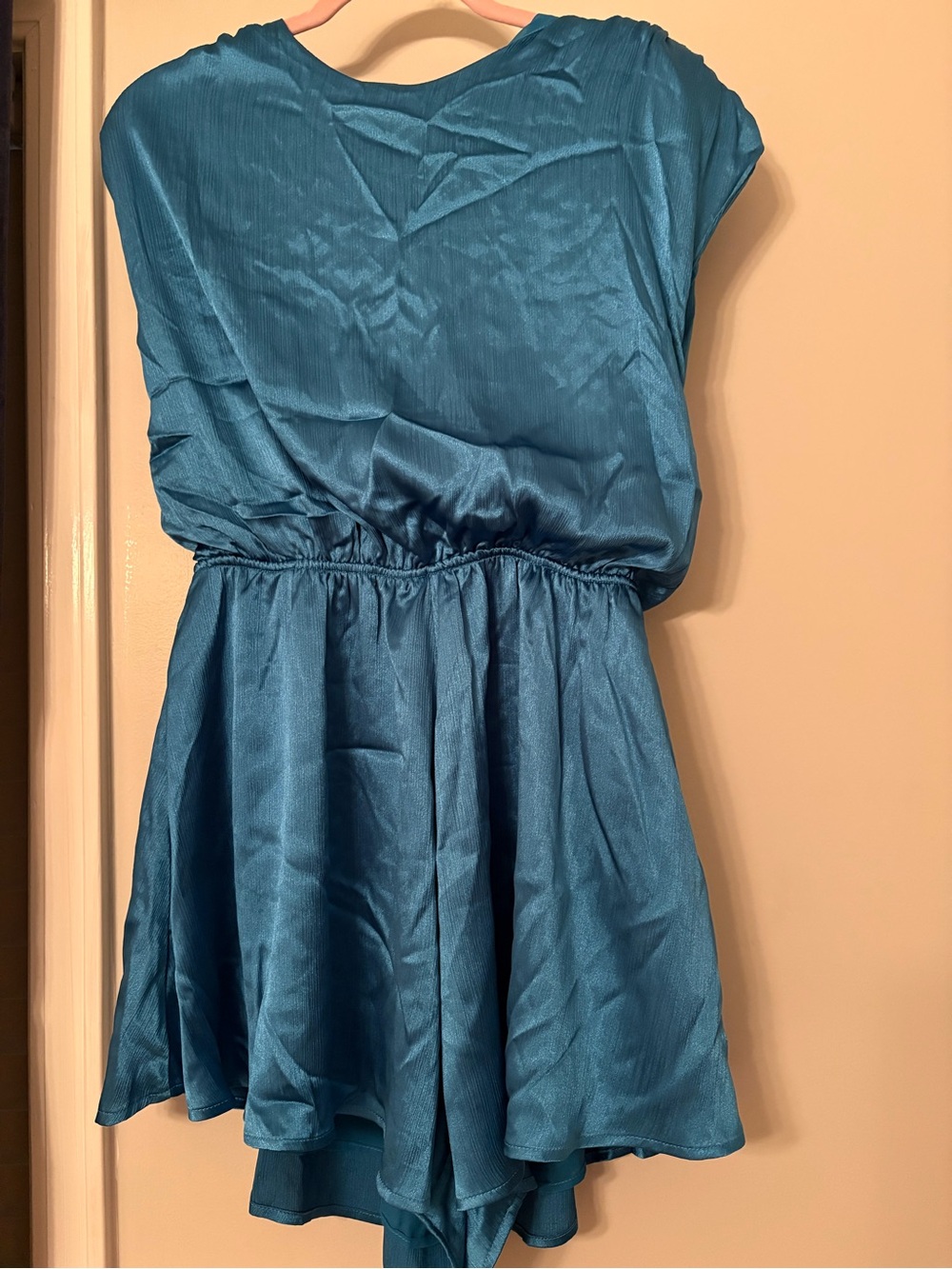 glam Teal Blue Satin Fit-and-Flare Dress